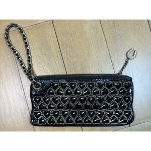 Vtg Betsey Johnson Y2K Black Heart Stud Leather Clutch Mall Goth McBling Bag